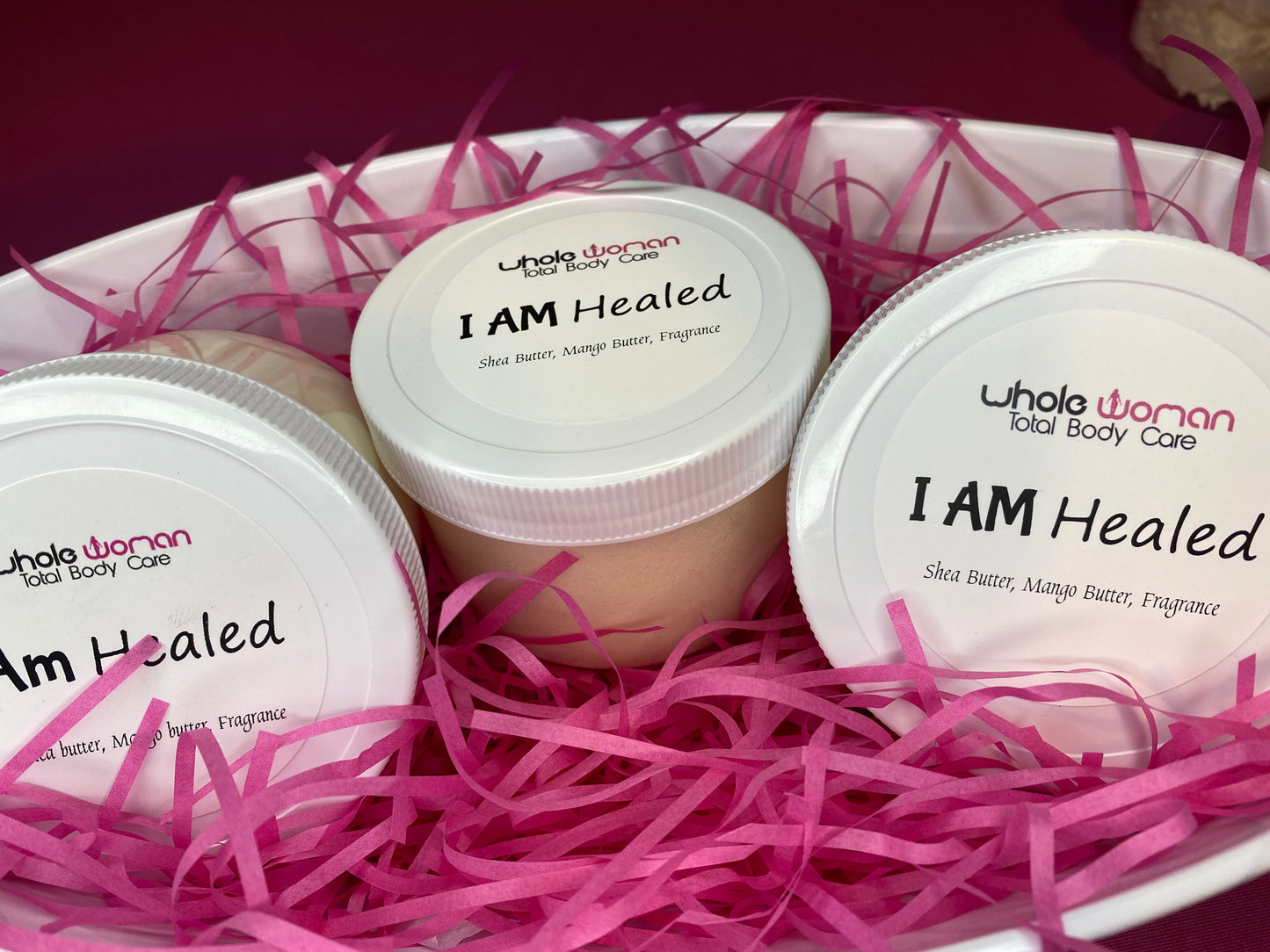 I am Healed is a whipped body butter with a unique blend of lush lavender,ilky coconut milk, sweet coconut shavings, and sugary vanilla.